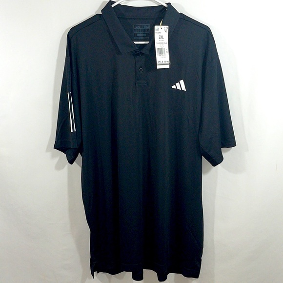 NWT Adidas Club 3 Stripe Polo Shirt Black Size 2XL - Picture 1 of 13